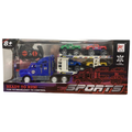 RC Mega Transport Carrier Truck with 4 Off-Road Pickup Trucks (Blue)