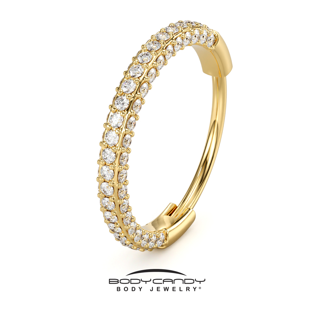 20G Gold PVD Implant Grade Titanium Triple Sided Micro Gem Hinged Nose Hoop
