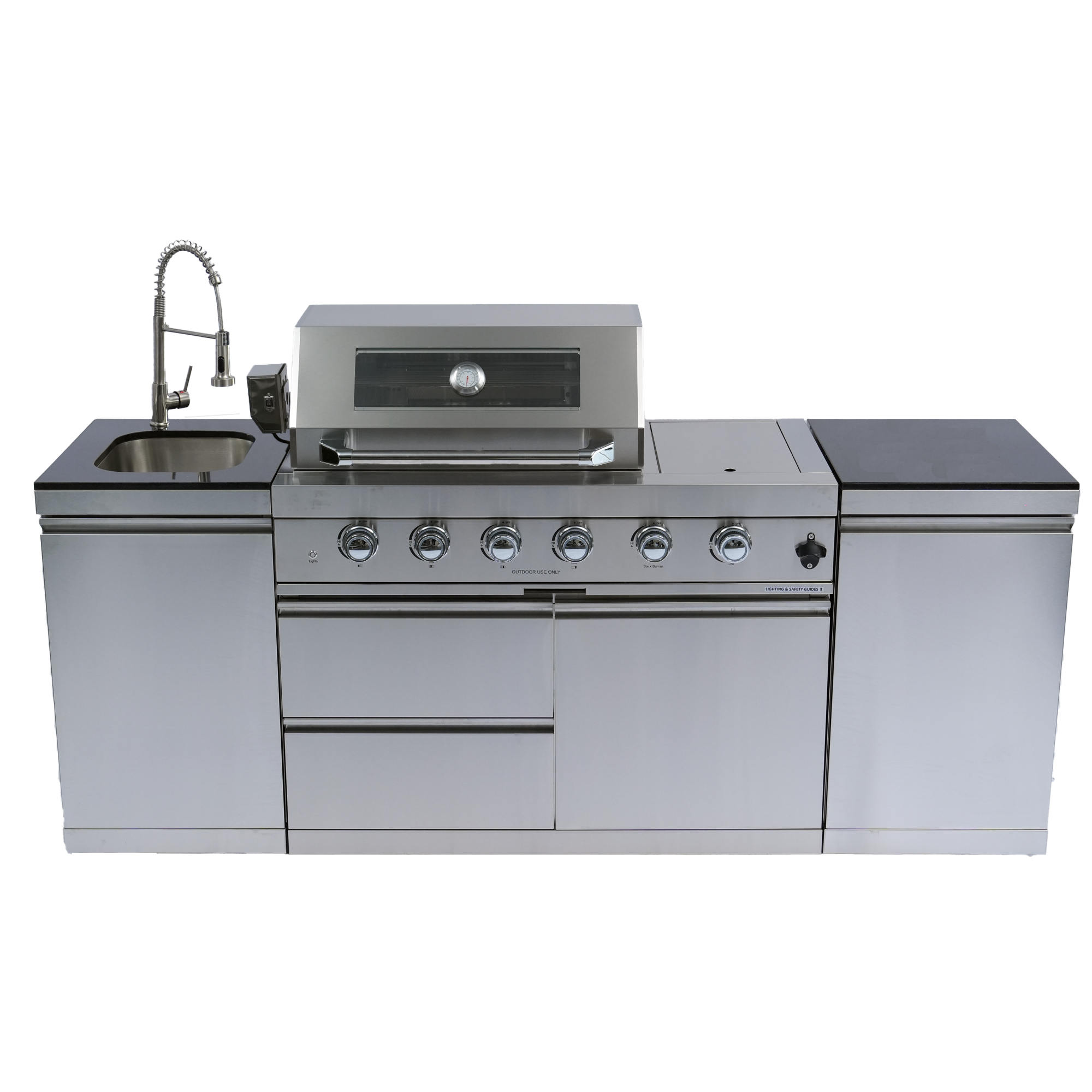 85" 4-Burner 72,000 BTU Silver Outdoor Kitchen Island Grill + Side Burner + Storage Cabinets & Drawers